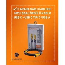 4 Ü 1 Arada Usb Hızlı Şarj Ve Veri Kablosu 65w Güç, Çoklu Bağlantı, 1.2m