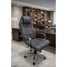 Noyan Yönetici Ofis Koltuğu Lüks Büro Koltuğu Ergonomik Yatar Mekanizmalı Deri Antrasit Renk Gri