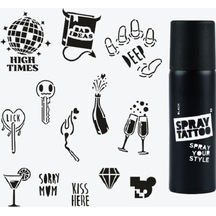 Ibıza City Pack Spray Tattoo Geçici Dövme Seti 13 Desen + Sprey Siyah
