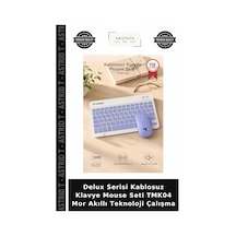 Delux Serisi Kablosuz Klavye Mouse Seti Tmk04 Mor Akıllı Teknoloji Çalışma