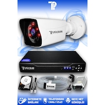 Picam 1 Kameralı Kare 1 Dış Kamera Set 320 GB HDD Full HD Gece Görüşlü Güvenlik Kamerası Sistemi