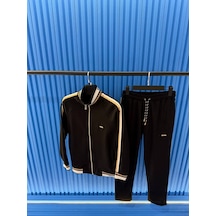 Besa Sport Wear Erkek Siyah Fermuarlı Şerit Detaylı Eşofman Takımı Günlük Ve Spor Kullanım