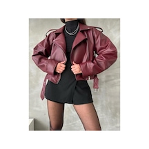 Meecy Kadın Oversize Bordo Deri Ceket Bordo Bordo
