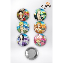 One Piece Stampede Hasır Şapka Korsanları Çanta Süsü Rozet İğneli Buton Rozet Seti 58 Mm 6'lı Çok Renkli