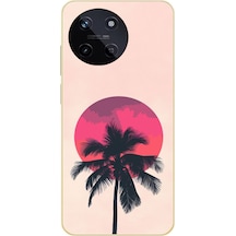 Realme 11 4g Uyumlu Palmiye Kırmızı Ay Baskılı Silikon Kılıf Renkli