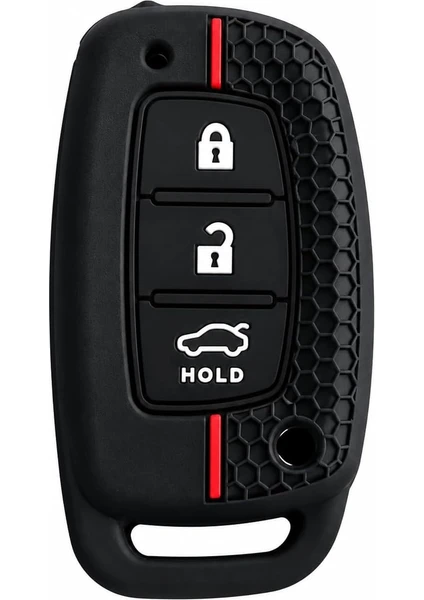 Autohan Keys Tucson Elentra Bayon I20 I30 Için Uyumlu, Silikon Anahtar Kılıfı, Anahtarsız Çalıştırma, Petek Desenli Kırmızı Çizgili