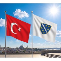 Bosna Hersek 1992-1998 Bayrağı Ve Alpaka Kumaş Türk Bayrağı 2'li Set 70x105cm Diğer