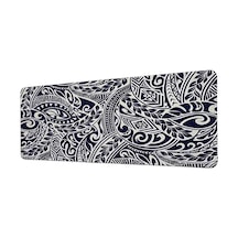 Lacivert Beyaz Polinezya Tribal Desen 40x90 Cm Oyuncu Mousepad Kaymaz Taban Büyük Boy Mousepad
