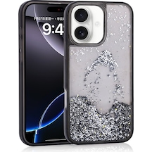 More Tr Apple Uyumlu iPhone 16 Kılıf Sıvılı Simli Şeffaf Arka Yüzey Mtr Keto Silikon Kapak - Siyah