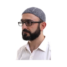 Lacivert Gri Kışlık Çift Renk Kadife Namaz Takkesi