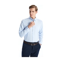 Lcwaıkıkı Classic Mavi Regular Fit Uzun Kollu Keten Karışımlı Erkek Gömlek