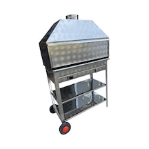 Paslanmaz Kömürlü Mangal 40 X 80 Cm Sürgülü Bacalı Barbekü Tekerlekli Gri Paslanmaz Kömürlü Mangal 40 X 80 Cm Sürgülü Bacalı Barbekü Tekerlekli Gri