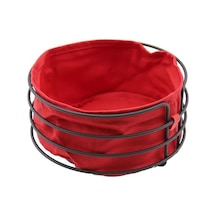 Saye-4086 Yuvarlak Siyah Metal Kırmızı Bezli Ekmek Sepeti, Chrmk12245 Çok Renkli