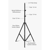 Smayling 2.1m Ayarlanabilir Tripod Telefon Standı 360 Dönebilen Başlık, Üstten Çekim & Dikey/yatay Kullanım, Katlanabilir Tasarım, Telefon Tutucu D