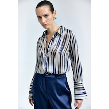 Sateen Desenli Salaş Gömlek - Lacivert-137339