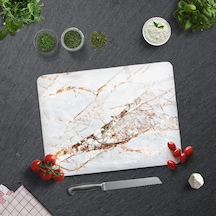 Decorita 10011503220 Gold Detay Beyaz Mermer Görünümlü Cam Kesme Tahtası, 30cm X 40cm Diğer
