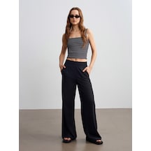 Dilvin 72259 Beli Lastikli Geniş Paça Pantolon-siyah Siyah