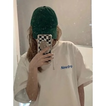 Aesco Baskılı Oversize Bisiklet Yaka T-shirt - Beyaz Beyaz