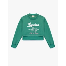 Koton Şardonlu Uzun Kollu Bisiklet Yaka Baskılı Sweatshirt Yeşil 6wkg10178ak Yeşil