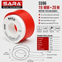 Sara S596 Büyük Teflon Bant 19 Mm X 20 M, Ptfe, Beyaz, 10 Lu Paket