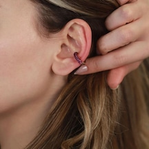 Yuvarlak Mor Zirkon Taşlı Rose Gold Kaplama Gümüş Kıkırdak Küpe Gümüş