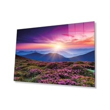 Dağ Manzara Pembe Cam Tablo 4mm Dayanıklı Temperli Cam Mountain Landscape Green Glass Wall Art