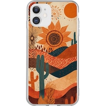 İphone 11 Uyumlu Etnik Güneş Ve Mandala Figürlü Toprak Tonları Baskılı Silikon Kılıf Renkli