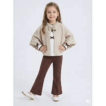 Xo Kids Pelerin Detaylı Kız Çocuk 3lü Alt Üst Takım 4-10 Yaş 4406 Ekru