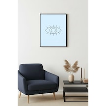 Doğal Ahşap Çerçeveli Soyut Göz Line Art Tablo - Minimalist Siyah Beyaz Huhu2654