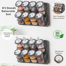 Porsima 1117 Standlı Kaşıklı 360° Döner Kapaklı Baharatlık Seti Antrasit - Gri