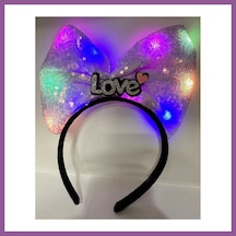 Bezos Led Işıklı 3 Farklı Fonksiyonda Yanan Gümüş Love Yazılı Lila Fiyonk Taç 20x17 Cm Rengaren Diğer