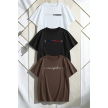 Uyguntarz Unisex Beyaz Siyah Kahverengi 3'lü Tasarım Tshirt Seti Çok Renkli