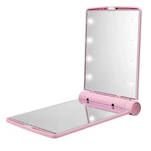 Monozone 3 Renk Seçenekli Katlanır Mini Işıklı Makyaj Aynası 8 Led Pilli 23a 12v Pil Dahildir Pembe