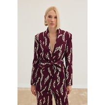 Sateen Desenli Uzun Ceket - Bordo-136475 Bordo
