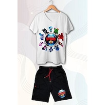 Erkek Çocuk Brawl Stars Karakter Baskılı Tişört Ve Şort Takımı Beyaz