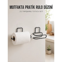2 Li Siyah Metal Rulo Kağıt Tutucu Yapışkanlı Banyo Ve Mutfak Kağıtlık Çok Renkli