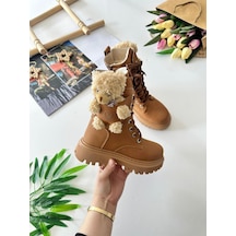 Miniğimin Cicileri Peluş Ayıcık Detaylı Premium Kız Çocuk Postal Bot - Taba