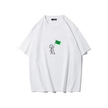 Brz Collectıon Brz Collection Unisex Oversize Green Flag Stay Safe T-shirt Beyaz