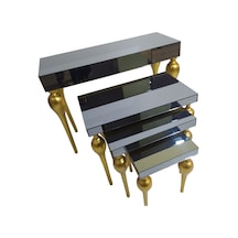 Dresuar-Zigon Tombul Ayak Model Kayın Torna Mdf Tabla Parlak Gold İskelet Füme Cam Kaplama Füme