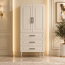 Bibury Çok Amaçlı Dolap 60 Cm 2 Kapak 3 Çekmece Soft Aytaşı - Çok Amaçlı Banyo Dolabı Gri