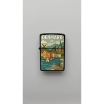 Denmark Danimarka - Paper-cut Style - Benzinli Siyah Çakmak Magnet Hediyeli Siyah