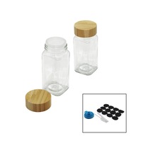 12 Pcs Takım Kare Cam Baharatlık - Tuzluk Bambu Kapaklı 5361 Çok Renkli