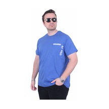 Moc Grande Mocgrande Erkek Büyük Beden Sıfır Yaka Tişört Courageous 26146 Saks Saks Mavi