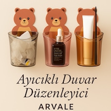 3 Lü Ayı Figürlü Diş Fırçalık Seti Yapışkanlı Duvara Yapışan Banyo Organizer Füme