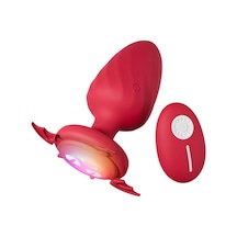 Carmine Wireless Kumandalı Led Işıklı Titreşimli Vampir Anal Plug Vibratör Kırmızı