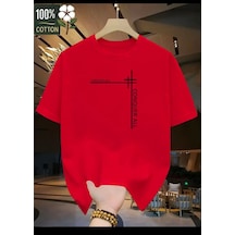 Medinenur Conquer All Yazı Baskılı Basic T-shirt Kırmızı