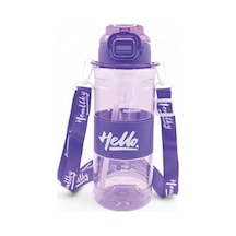 Hello Pipetli Suluk - Günlük Spor Su Şişesi - Renkli Boyun Askılı Okul Çocuk Suluğu 800 Ml Mor