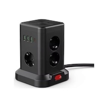 Kule Tipi Çoklu Priz - 3 Usb-a + 1 Type-c Çıkışlı, Akım Korumalı, Tek Tuş Kontrollü Masaüstü Priz