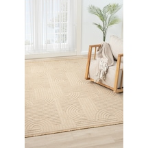 Mariesse Home Lara İskandinav Dokuma Bukleli Modern Salon Halısı Mutfak Halısı Koridor Halısı Yolluk 623-bej
