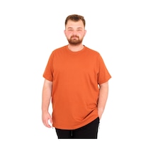 Mode Xl Büyük Beden Erkek T-shirt Bisiklet Yaka Basic U25162 Tarçın Kahverengi
